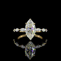 14K Yellow Gold Marquise Cut Hidden Halo Ring with Alternating Marquise and Brilliant Diamond Band - 2.02 Carat Total Diamond Weight, D VVS2 Center Lab Diamond - Covaloro Fine Jewelry