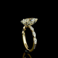 14K Yellow Gold Marquise Cut Hidden Halo Ring with Alternating Marquise and Brilliant Diamond Band - 2.02 Carat Total Diamond Weight, D VVS2 Center Lab Diamond - Covaloro Fine Jewelry
