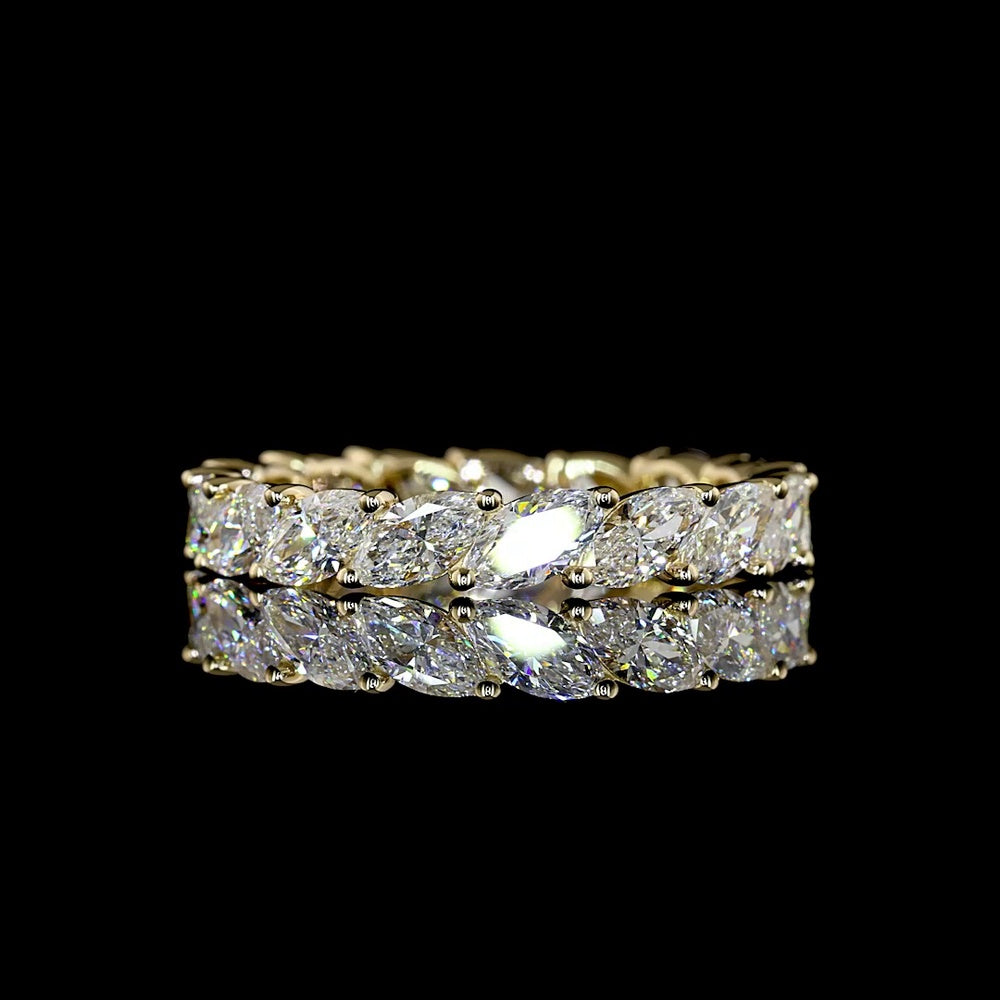14K Yellow Gold Marquise Cut Inclined Eternity Band with 17 Lab Diamonds - 2.22 Total Carat Weight - Covaloro Fine Jewelry