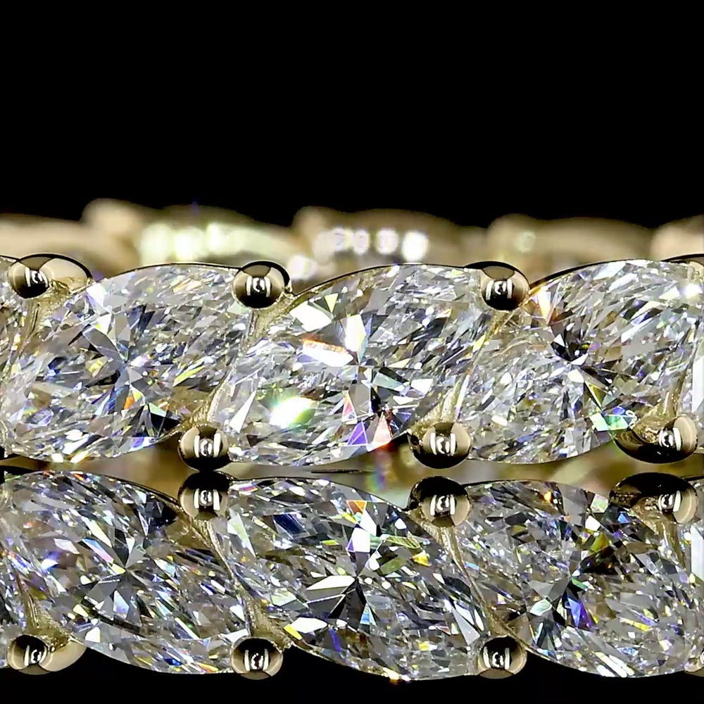 14K Yellow Gold Marquise Cut Inclined Eternity Band with 17 Lab Diamonds - 2.22 Total Carat Weight - Covaloro Fine Jewelry