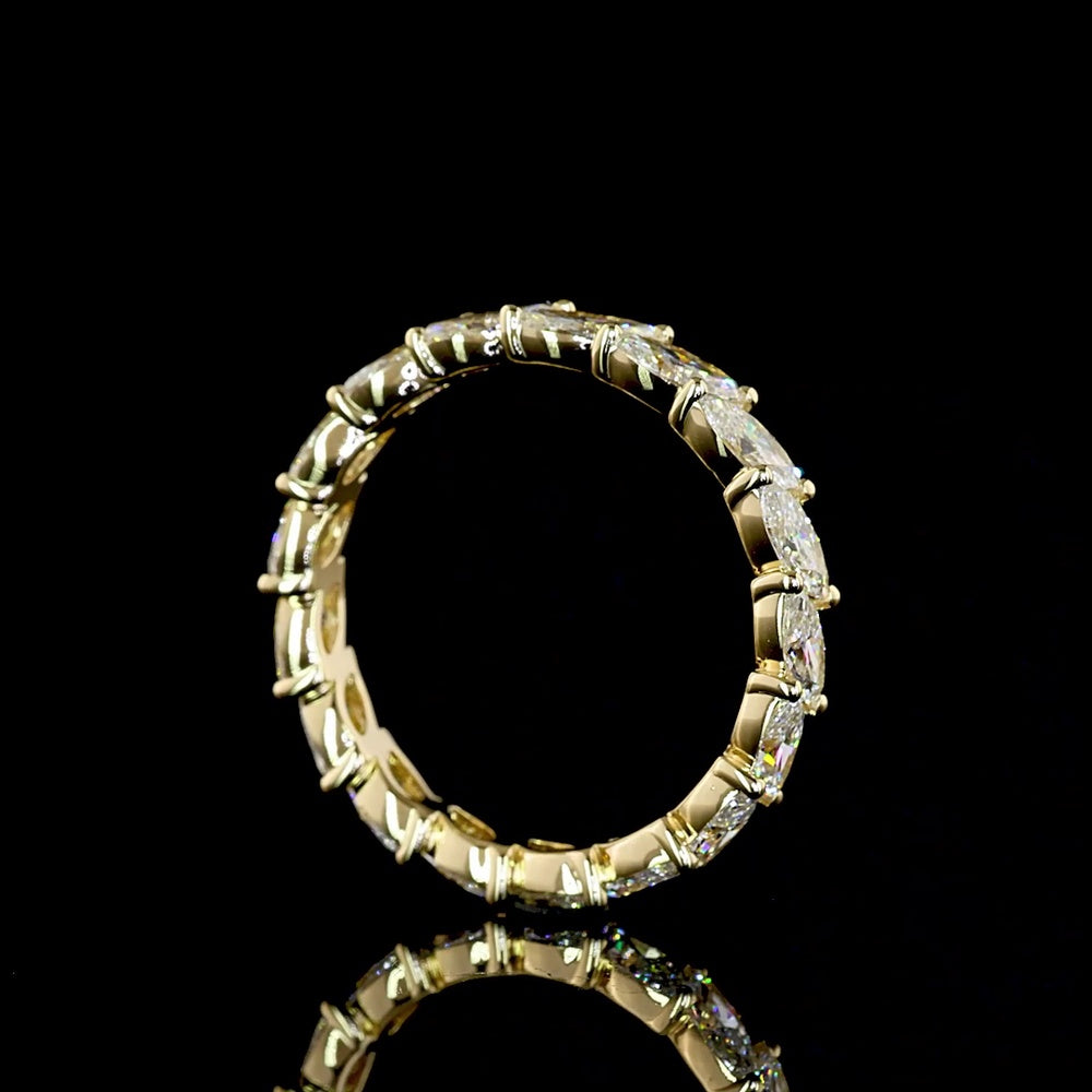 14K Yellow Gold Marquise Cut Inclined Eternity Band with 17 Lab Diamonds - 2.22 Total Carat Weight - Covaloro Fine Jewelry