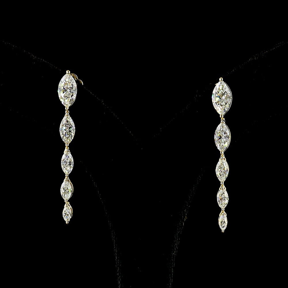 14K Yellow Gold Marquise Cut Lab Diamond Drop Earrings - 4.05 Carat Total Weight, D-F Color, VVS2 Clarity - Covaloro Fine Jewelry