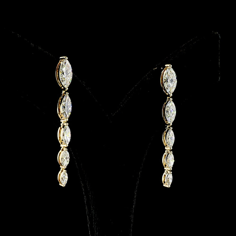 14K Yellow Gold Marquise Cut Lab Diamond Drop Earrings - 4.05 Carat Total Weight, D-F Color, VVS2 Clarity - Covaloro Fine Jewelry