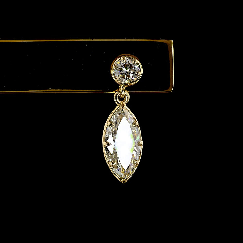 14K Yellow Gold Marquise Cut Lab Diamond Drop Earrings with Bezel and Prong Settings - 1.52 Carats Total Diamond Weight - Covaloro Fine Jewelry