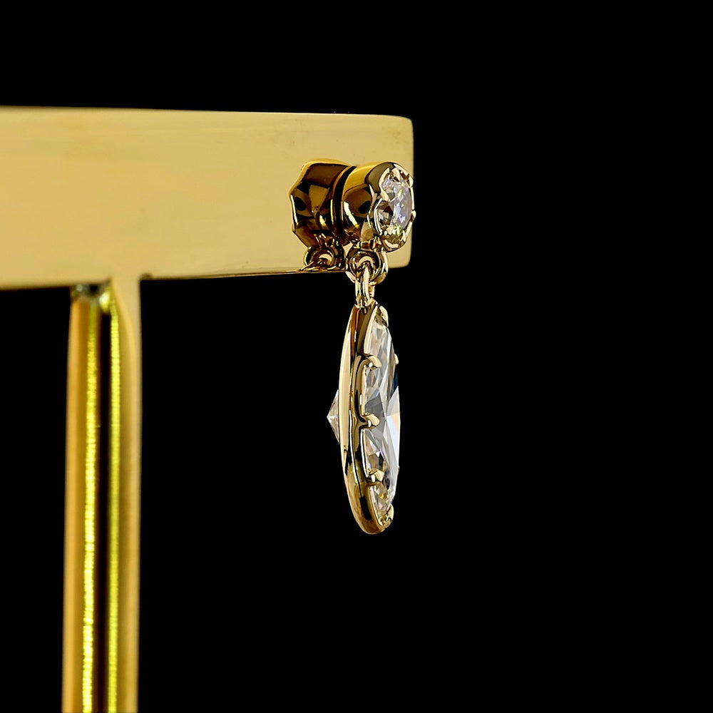 14K Yellow Gold Marquise Cut Lab Diamond Drop Earrings with Bezel and Prong Settings - 1.52 Carats Total Diamond Weight - Covaloro Fine Jewelry