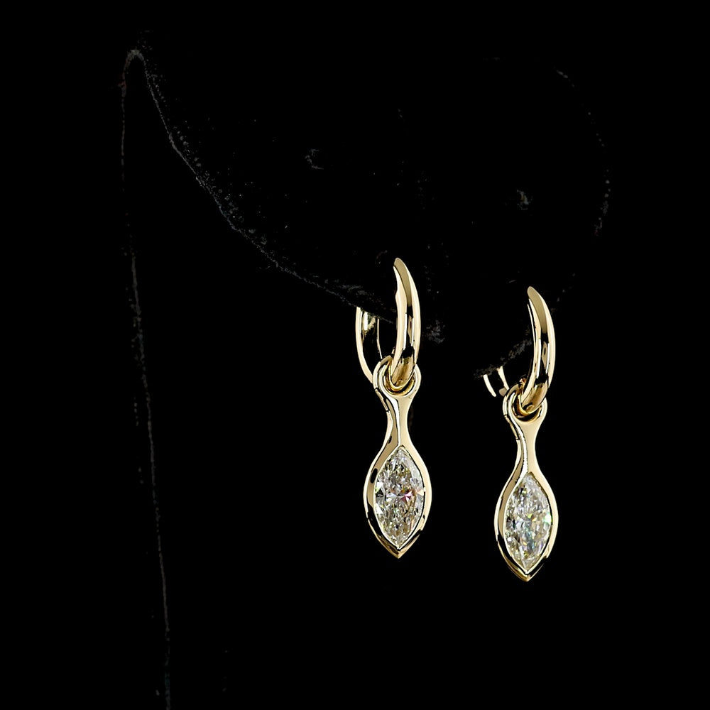 14K Yellow Gold Marquise Cut Lab Diamond Drop Earrings with Bezel Setting - 2.03 Carats Total Diamond Weight E-F VVS1 - Covaloro Fine Jewelry