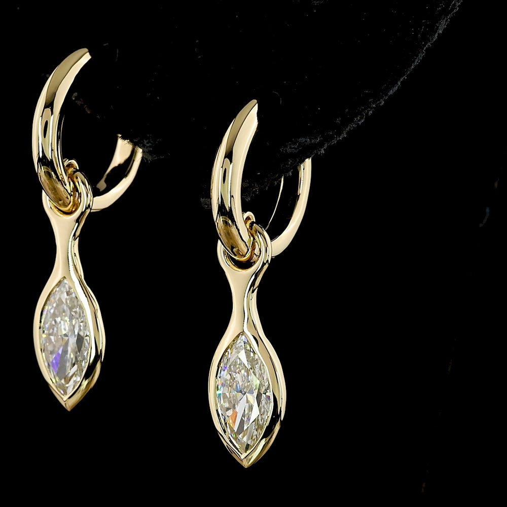 14K Yellow Gold Marquise Cut Lab Diamond Drop Earrings with Bezel Setting - 2.03 Carats Total Diamond Weight E-F VVS1 - Covaloro Fine Jewelry
