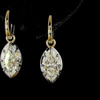 14K Yellow Gold Marquise Cut Lab Diamond Drop Earrings with Black Rhodium Bezel Accents - 3.09 Carat Total Weight - Covaloro Fine Jewelry