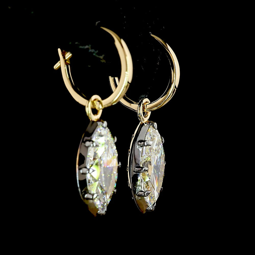 14K Yellow Gold Marquise Cut Lab Diamond Drop Earrings with Black Rhodium Bezel Accents - 3.09 Carat Total Weight - Covaloro Fine Jewelry