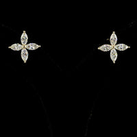 14K Yellow Gold Marquise Cut Lab Diamond Floral Stud Earrings - 2.22 Carats Total Diamond Weight, E-F Color, VS Clarity - Covaloro Fine Jewelry