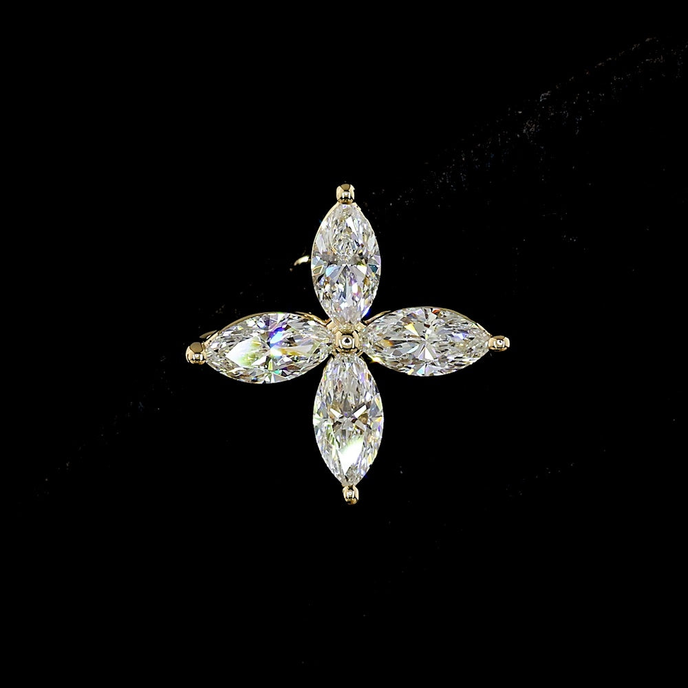 14K Yellow Gold Marquise Cut Lab Diamond Floral Stud Earrings - 2.22 Carats Total Diamond Weight, E-F Color, VS Clarity - Covaloro Fine Jewelry