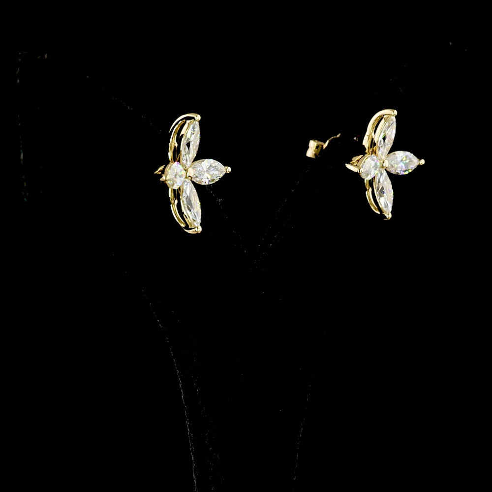 14K Yellow Gold Marquise Cut Lab Diamond Floral Stud Earrings - 2.22 Carats Total Diamond Weight, E-F Color, VS Clarity - Covaloro Fine Jewelry