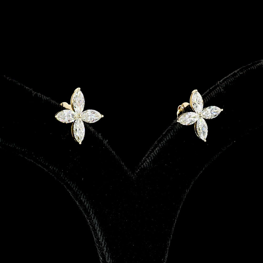 14K Yellow Gold Marquise Cut Lab Diamond Floral Stud Earrings - 2.53 Carats Total Diamond Weight - Covaloro Fine Jewelry
