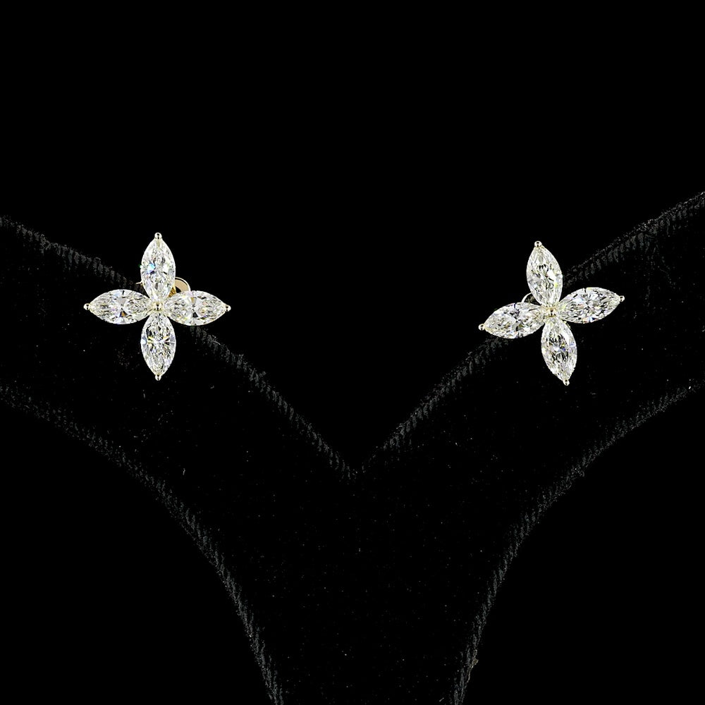 14K Yellow Gold Marquise Cut Lab Diamond Floral Stud Earrings - 2.53 Carats Total Diamond Weight - Covaloro Fine Jewelry