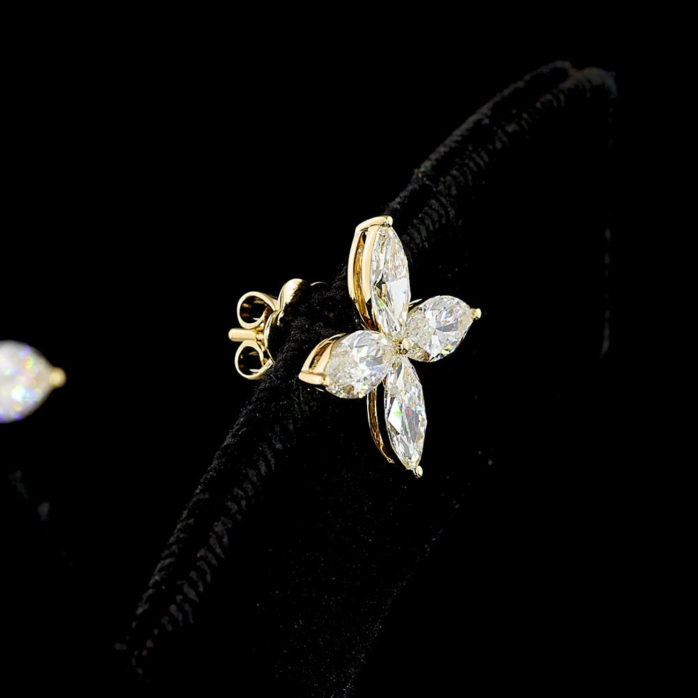 14K Yellow Gold Marquise Cut Lab Diamond Floral Stud Earrings - 2.53 Carats Total Diamond Weight - Covaloro Fine Jewelry