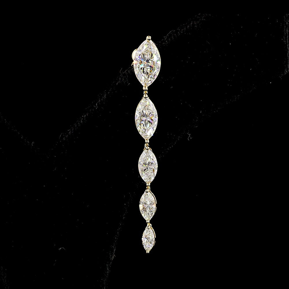 14K Yellow Gold Marquise Cut Lab Diamond Graduating Drop Earrings - 3.82 Carat Total Weight, E-F Color VS Clarity - Covaloro Fine Jewelry