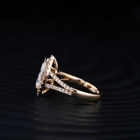 14K Yellow Gold Marquise Cut Lab Diamond Halo Ring with Split Shank - 3.81 Carats Total Diamond Weight - Covaloro Fine Jewelry