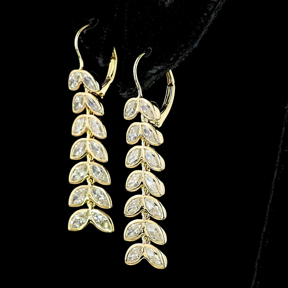 14K Yellow Gold Marquise Cut Lab Diamond Hanging Drop Earrings - 3.31 Carats Total Diamond Weight - Covaloro Fine Jewelry