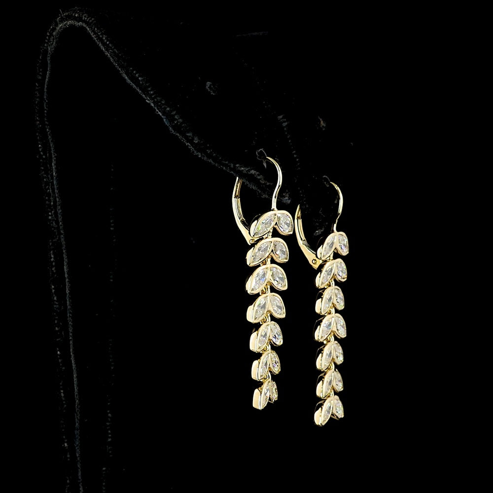 14K Yellow Gold Marquise Cut Lab Diamond Hanging Drop Earrings - 3.31 Carats Total Diamond Weight - Covaloro Fine Jewelry