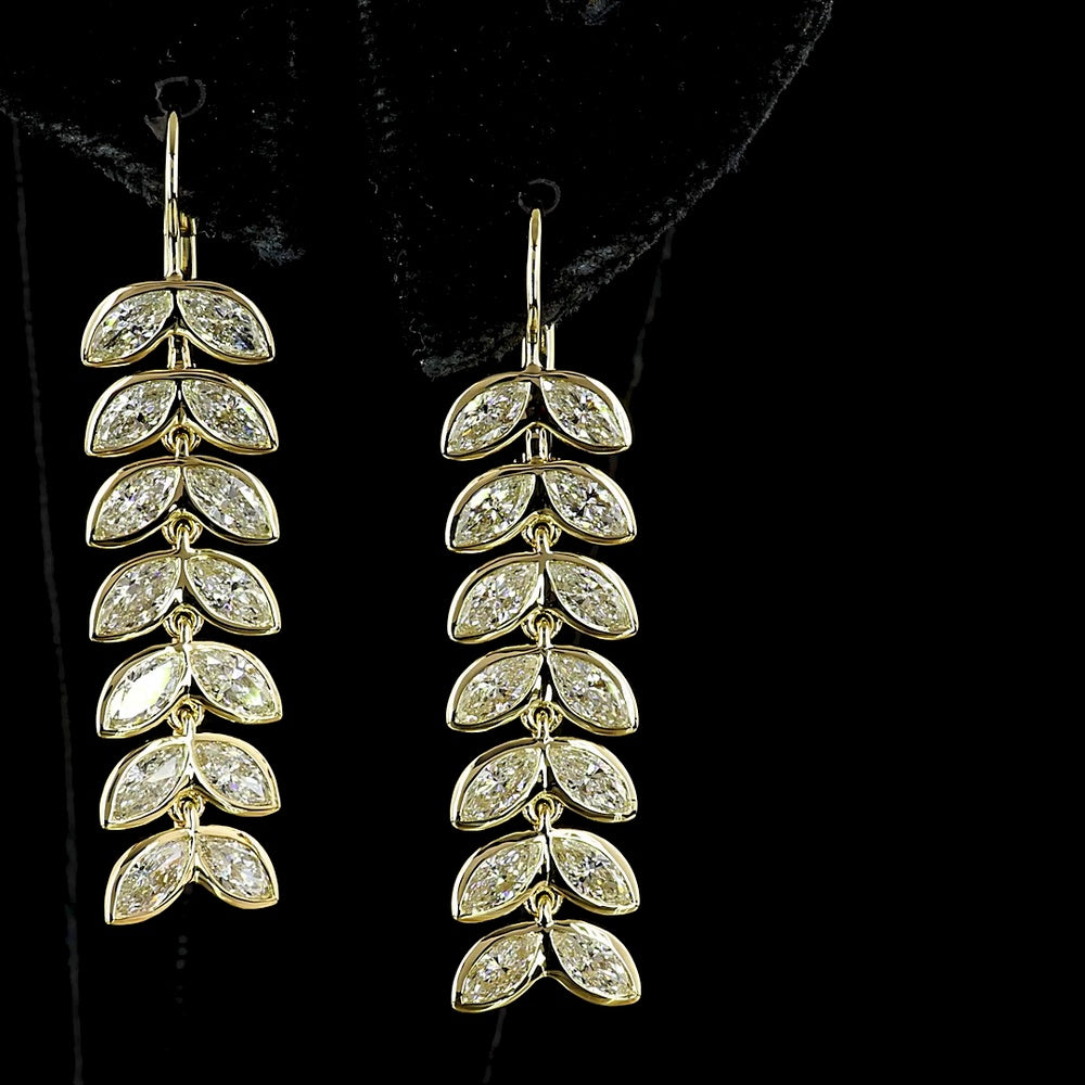 14K Yellow Gold Marquise Cut Lab Diamond Hanging Drop Earrings - 3.31 Carats Total Diamond Weight - Covaloro Fine Jewelry