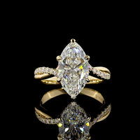 14K Yellow Gold Marquise Cut Lab Diamond Hidden Halo Ring - 3.35 Carat Total Weight with F VS1 Center Stone - Covaloro Fine Jewelry
