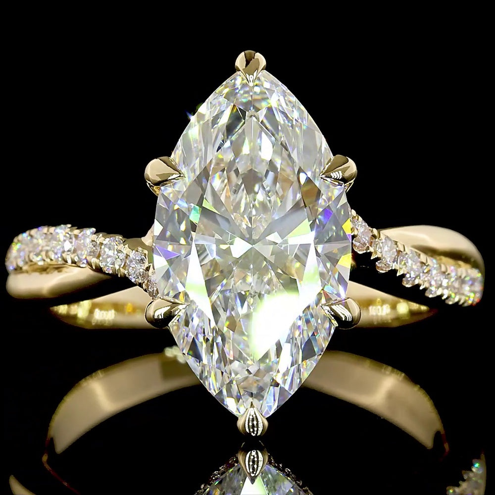 14K Yellow Gold Marquise Cut Lab Diamond Hidden Halo Ring - 3.35 Carat Total Weight with F VS1 Center Stone - Covaloro Fine Jewelry
