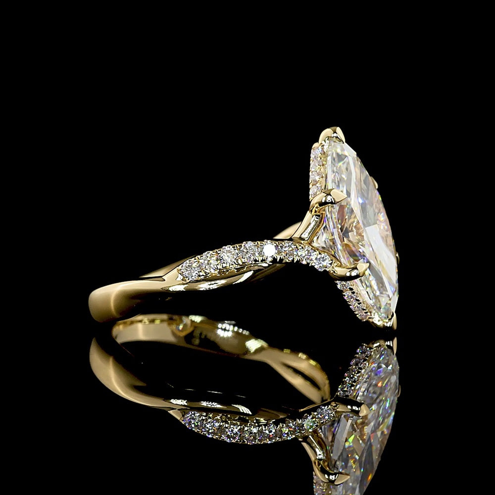 14K Yellow Gold Marquise Cut Lab Diamond Hidden Halo Ring - 3.35 Carat Total Weight with F VS1 Center Stone - Covaloro Fine Jewelry