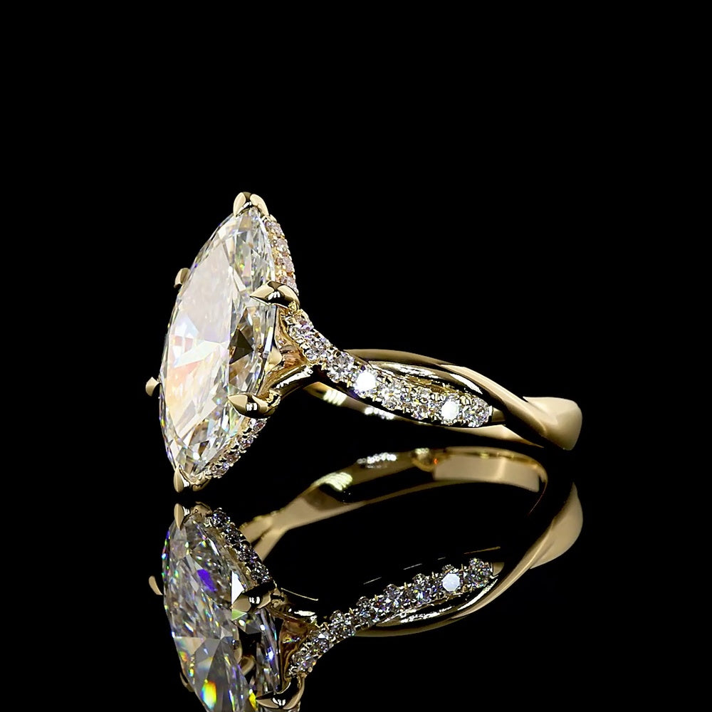 14K Yellow Gold Marquise Cut Lab Diamond Hidden Halo Ring - 3.35 Carat Total Weight with F VS1 Center Stone - Covaloro Fine Jewelry
