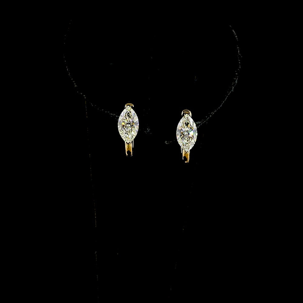 14K Yellow Gold Marquise Cut Lab Diamond Huggie Earrings - 2.02 Total Carat Weight with F VVS2 and F VS1 Stones - Covaloro Fine Jewelry
