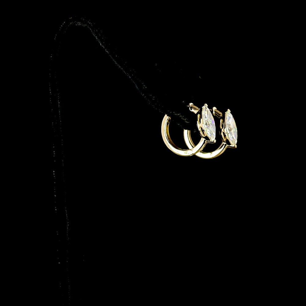 14K Yellow Gold Marquise Cut Lab Diamond Huggie Earrings - 2.02 Total Carat Weight with F VVS2 and F VS1 Stones - Covaloro Fine Jewelry