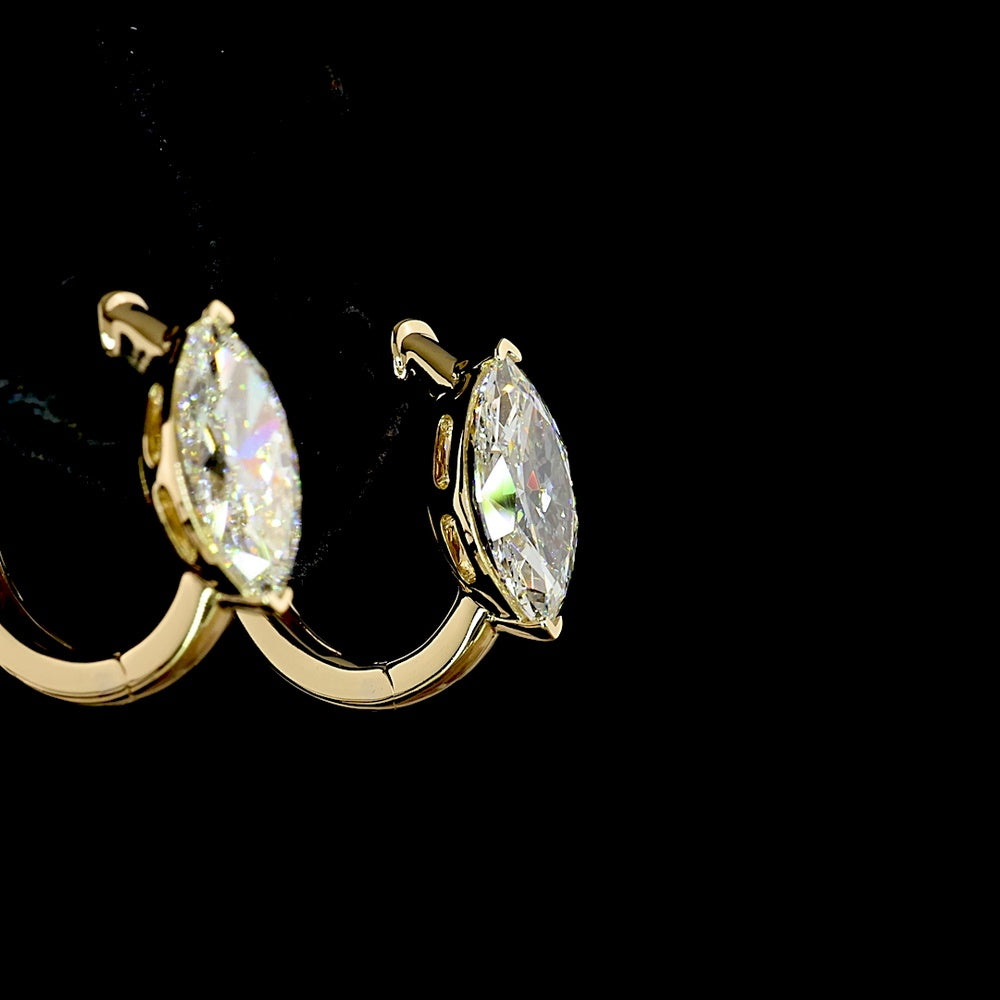 14K Yellow Gold Marquise Cut Lab Diamond Huggie Earrings - 2.02 Total Carat Weight with F VVS2 and F VS1 Stones - Covaloro Fine Jewelry