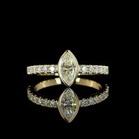 14K Yellow Gold Marquise Cut Lab Diamond Solitaire Ring with Diamond Accented Shank - 0.74 Carat Total Diamond Weight, E-F Color VS1 Clarity - Covaloro Fine Jewelry