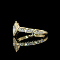 14K Yellow Gold Marquise Cut Lab Diamond Solitaire Ring with Diamond Accented Shank - 0.74 Carat Total Diamond Weight, E-F Color VS1 Clarity - Covaloro Fine Jewelry
