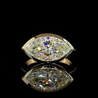 14K Yellow Gold Marquise Cut Lab Diamond Solitaire Ring with East-West Bezel Setting - 4.16 Carat Total Diamond Weight, E-F Color, VVS2 Clarity, IGI Certified - Covaloro Fine Jewelry