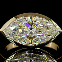 14K Yellow Gold Marquise Cut Lab Diamond Solitaire Ring with East-West Bezel Setting - 4.16 Carat Total Diamond Weight, E-F Color, VVS2 Clarity, IGI Certified - Covaloro Fine Jewelry