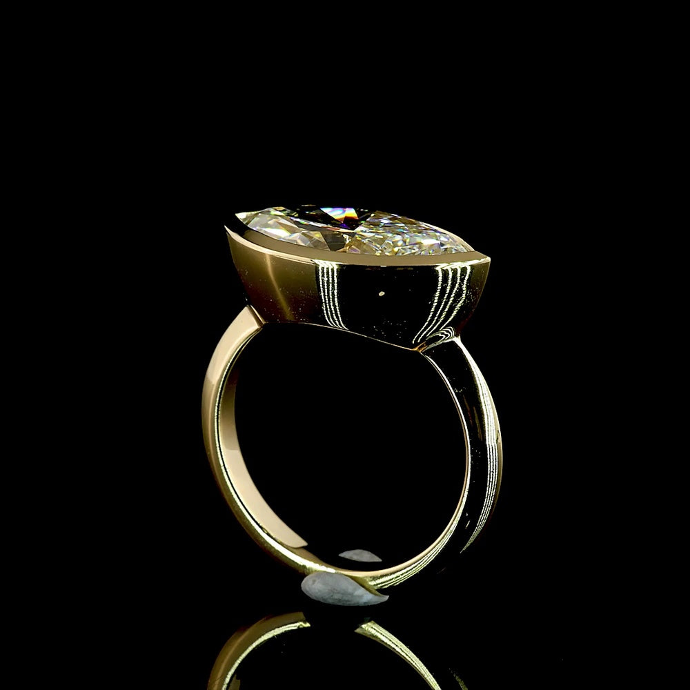14K Yellow Gold Marquise Cut Lab Diamond Solitaire Ring with East-West Bezel Setting - 4.16 Carat Total Diamond Weight, E-F Color, VVS2 Clarity, IGI Certified - Covaloro Fine Jewelry
