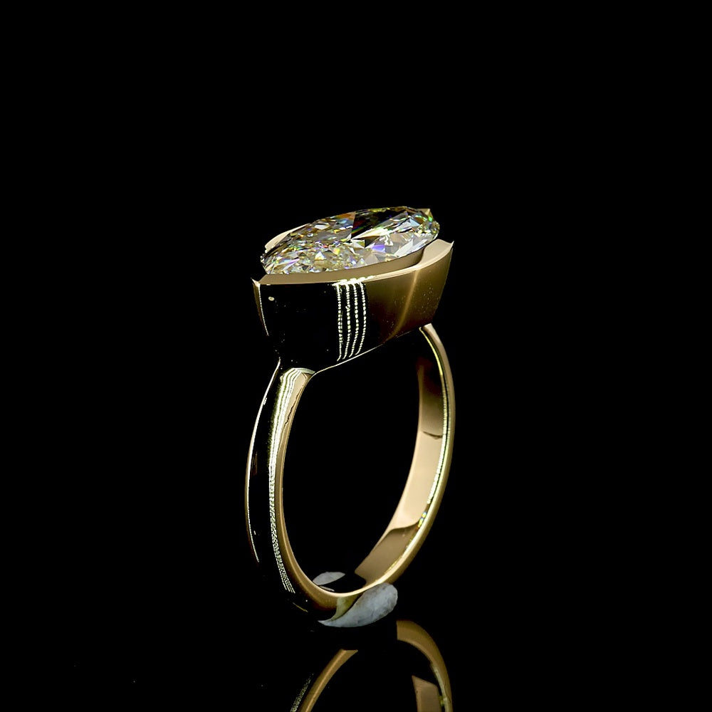 14K Yellow Gold Marquise Cut Lab Diamond Solitaire Ring with East-West Bezel Setting - 4.16 Carat Total Diamond Weight, E-F Color, VVS2 Clarity, IGI Certified - Covaloro Fine Jewelry