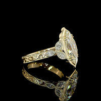 14K Yellow Gold Marquise Cut Lab Diamond Special Ring with Milgrain Detail - 3.20 Carats Center, 3.58 Carats Total Diamond Weight - Covaloro Fine Jewelry
