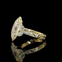 14K Yellow Gold Marquise Cut Lab Diamond Special Ring with Milgrain Detail - 3.20 Carats Center, 3.58 Carats Total Diamond Weight - Covaloro Fine Jewelry
