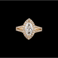 14K Yellow Gold Marquise Cut Lab Diamond Split Shank Ring with Halo - 3.96 Total Carat Weight, GIA Certified (3.15 Carat Center) - Covaloro Fine Jewelry