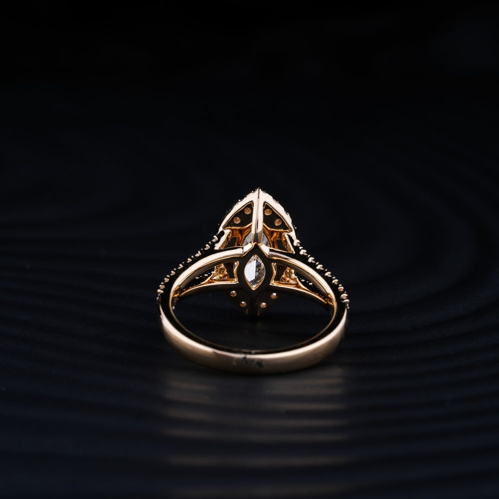 14K Yellow Gold Marquise Cut Lab Diamond Split Shank Ring with Halo - 3.96 Total Carat Weight, GIA Certified (3.15 Carat Center) - Covaloro Fine Jewelry