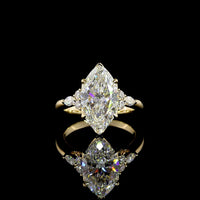 14K Yellow Gold Marquise Cut Lab Diamond Statement Ring with Scattered Side Stones - 3.59 Carat Total Weight, F VS1 Clarity - Covaloro Fine Jewelry