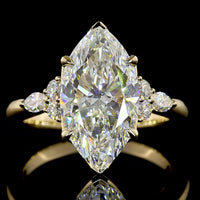 14K Yellow Gold Marquise Cut Lab Diamond Statement Ring with Scattered Side Stones - 3.59 Carat Total Weight, F VS1 Clarity - Covaloro Fine Jewelry