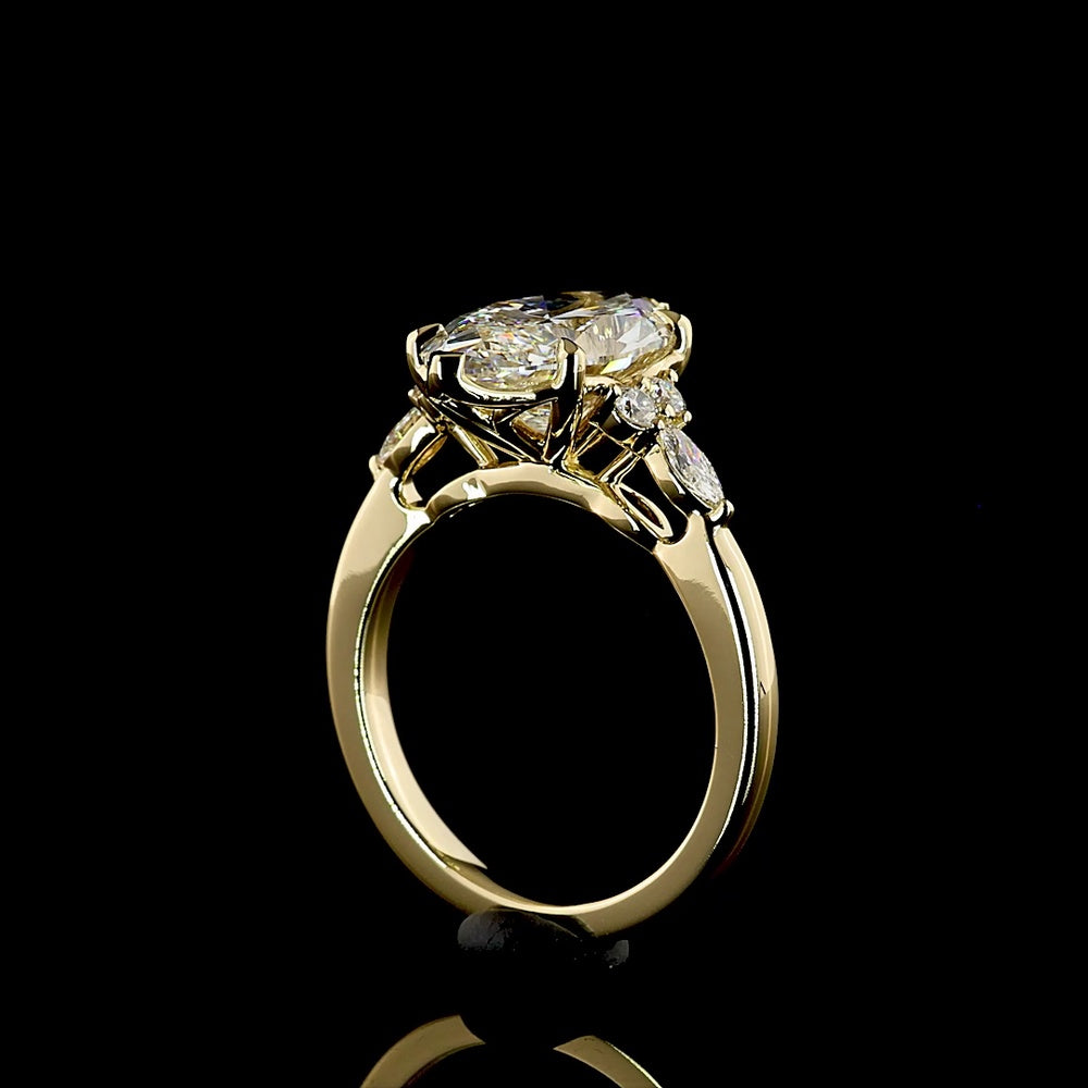 14K Yellow Gold Marquise Cut Lab Diamond Statement Ring with Scattered Side Stones - 3.59 Carat Total Weight, F VS1 Clarity - Covaloro Fine Jewelry