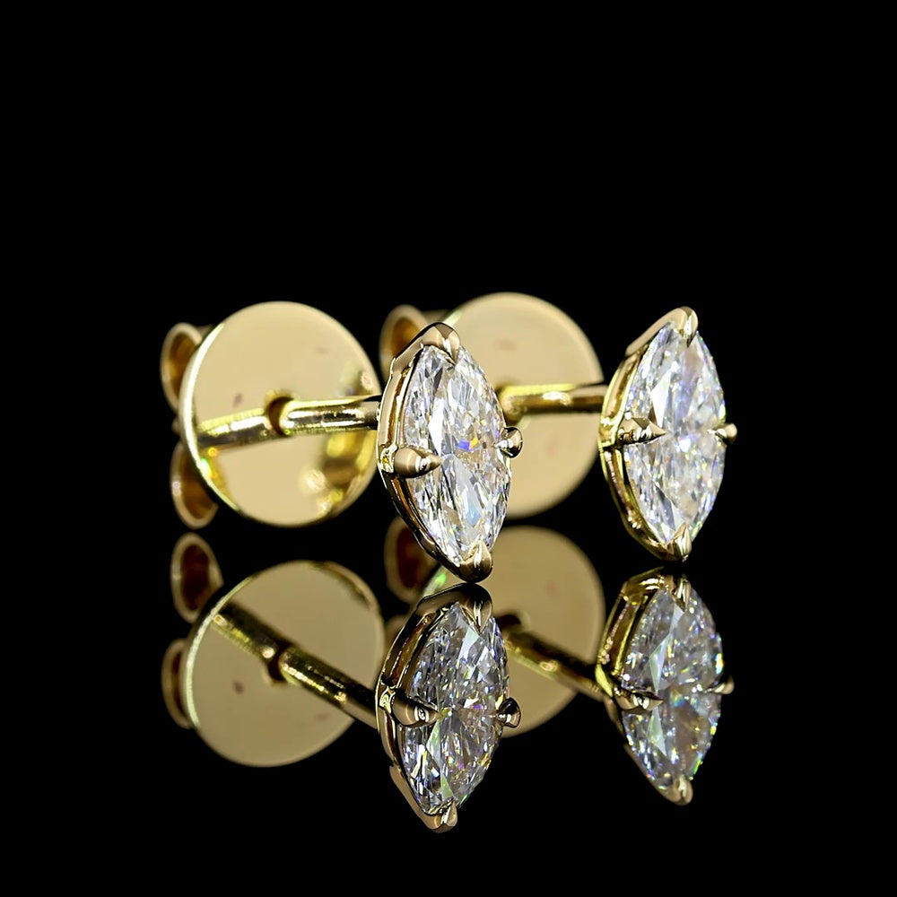 14K Yellow Gold Marquise Cut Lab Diamond Stud Earrings - 0.35 Carat Total Weight, E-F Color, VS Clarity - Covaloro Fine Jewelry