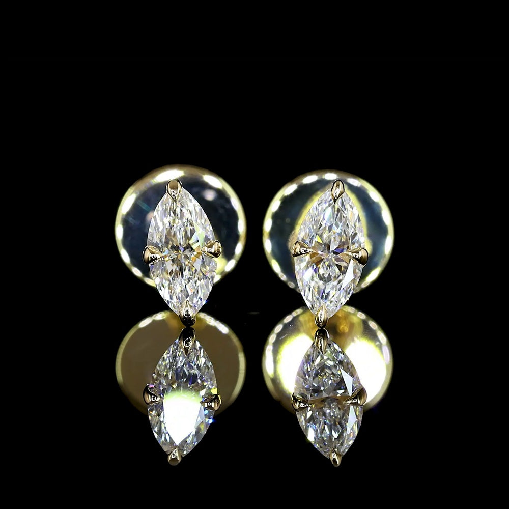 14K Yellow Gold Marquise Cut Lab Diamond Stud Earrings - 0.35 Carat Total Weight, E-F Color, VS Clarity - Covaloro Fine Jewelry