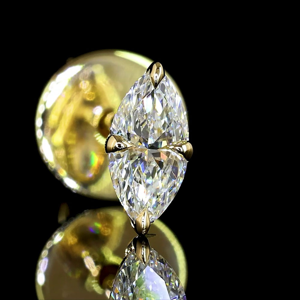 14K Yellow Gold Marquise Cut Lab Diamond Stud Earrings - 0.35 Carat Total Weight, E-F Color, VS Clarity - Covaloro Fine Jewelry