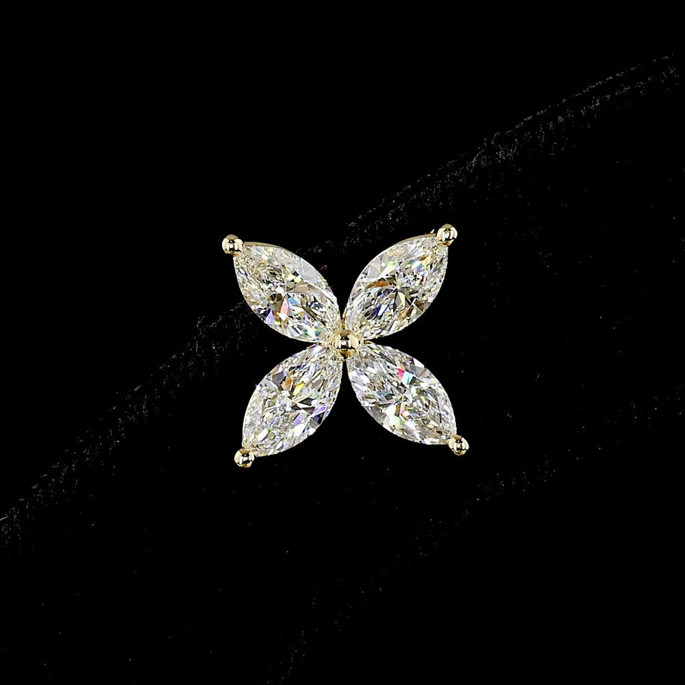 14K Yellow Gold Marquise Cut Lab Diamond Stud Earrings - 3.00 Carats Total Diamond Weight, E-F Color VS Clarity - Covaloro Fine Jewelry