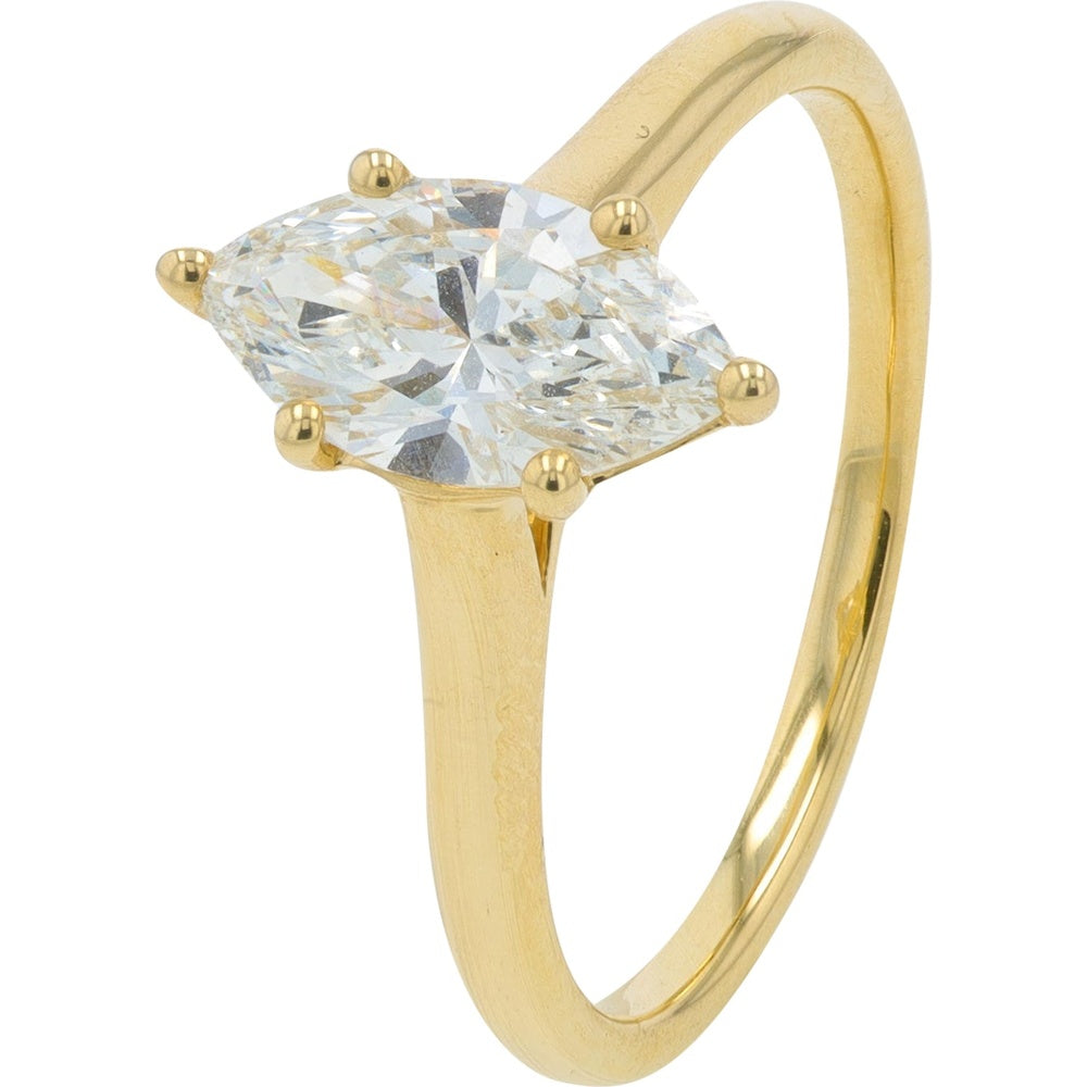14K Yellow Gold Marquise-Cut Lab Grown Diamond Engagement Ring with Six-Prong Setting - 1.05 Carat Total Diamond Weight