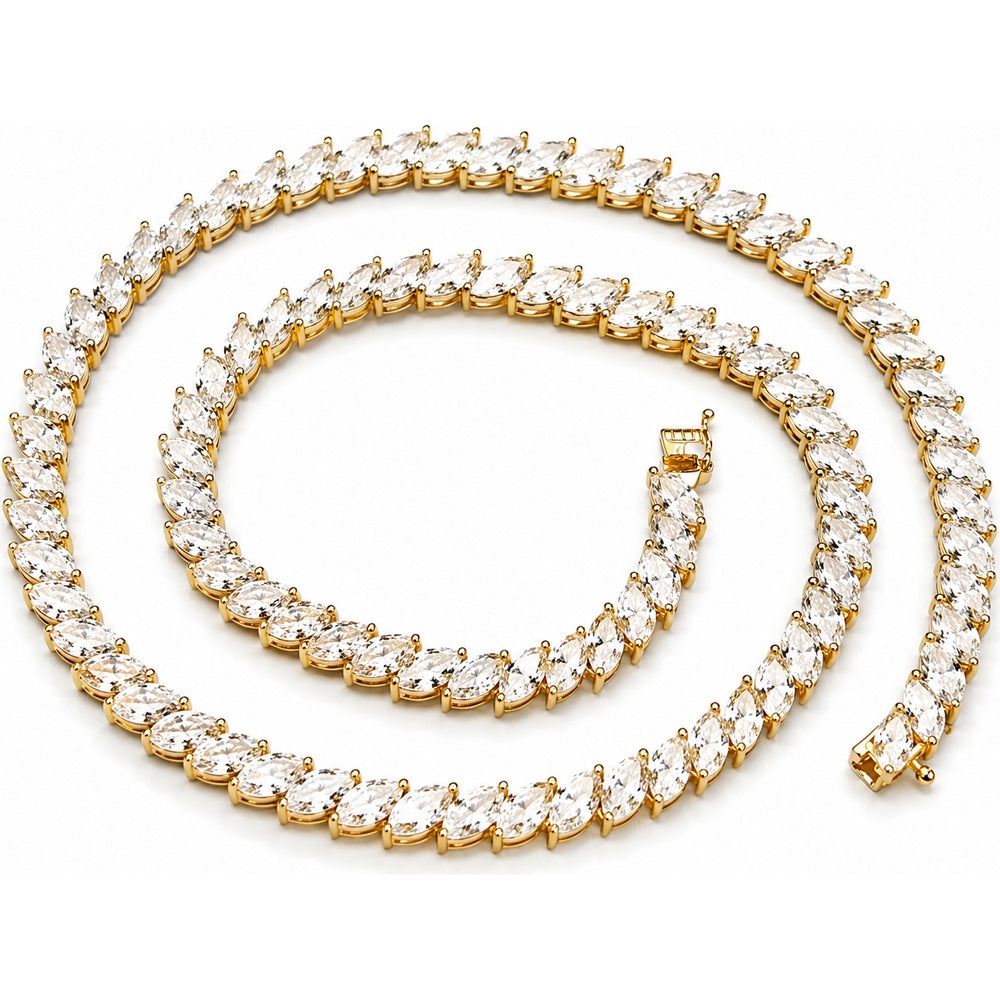 14K Yellow Gold Marquise Cut Lab Grown Diamond Tennis Necklace - 33.61 Carat Total Diamond Weight by Auriventus